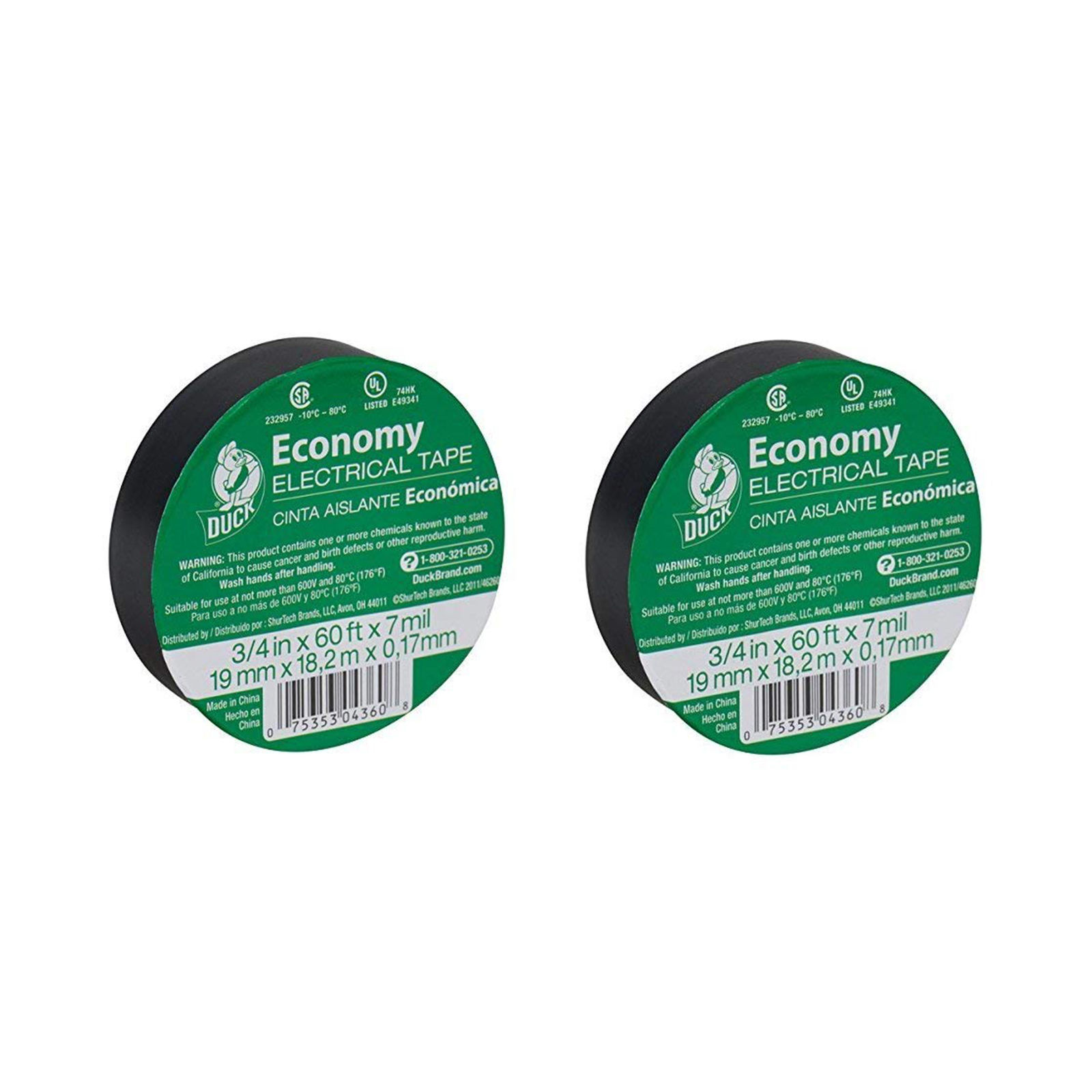 Duck Brand 299006 3/4-Inch by 60 Feet Utility Vinyl Electrical Tape (2 Pack)