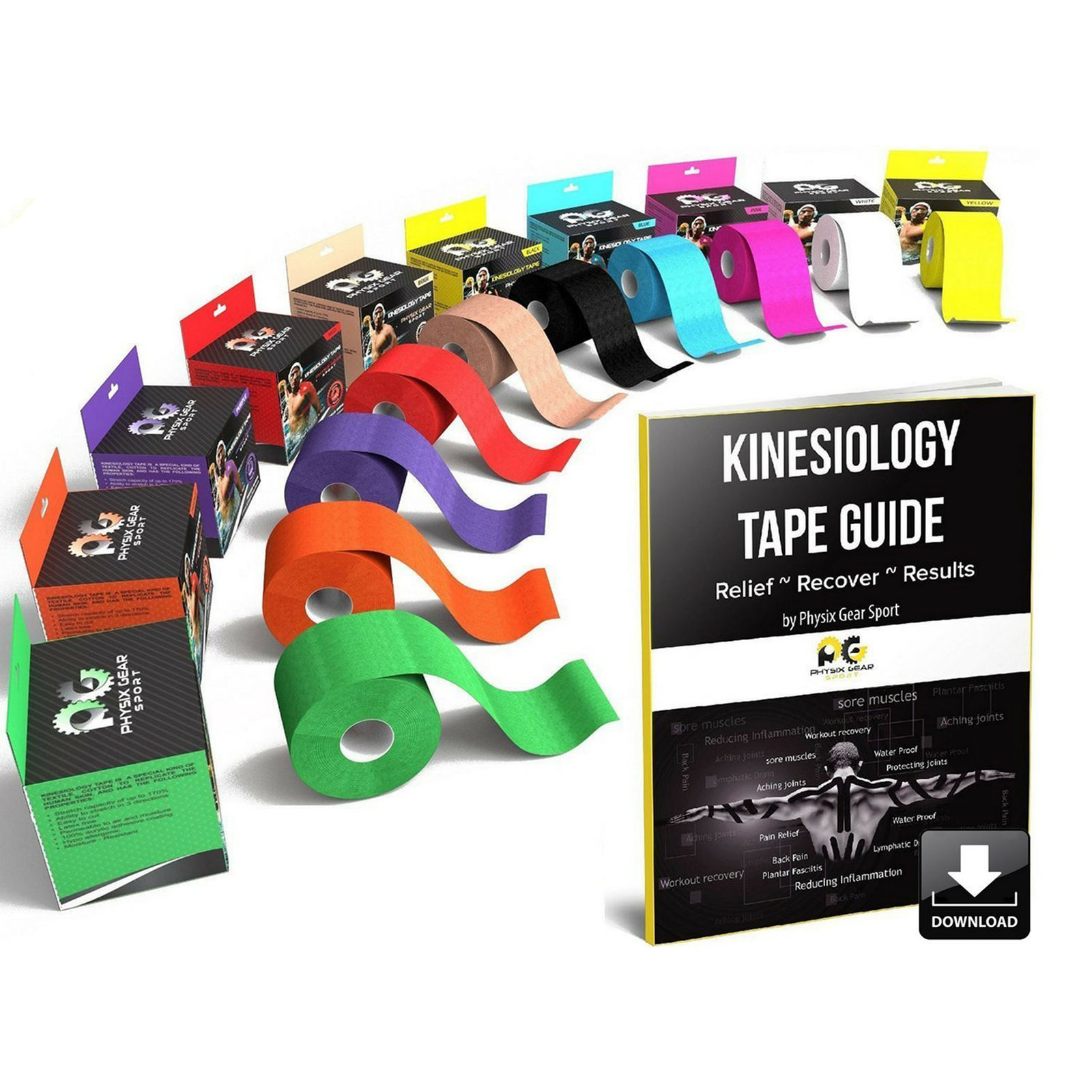 Physix Gear Sport Kinesiology Tape with Free Illustrated E-Guide - 16ft Uncut Roll