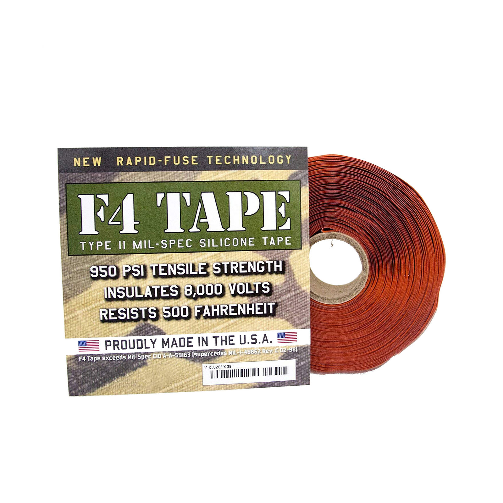 F4 Tape - Self-Fusing Silicone Tape MIL-SPEC 1" X 36' (Red Oxide)
