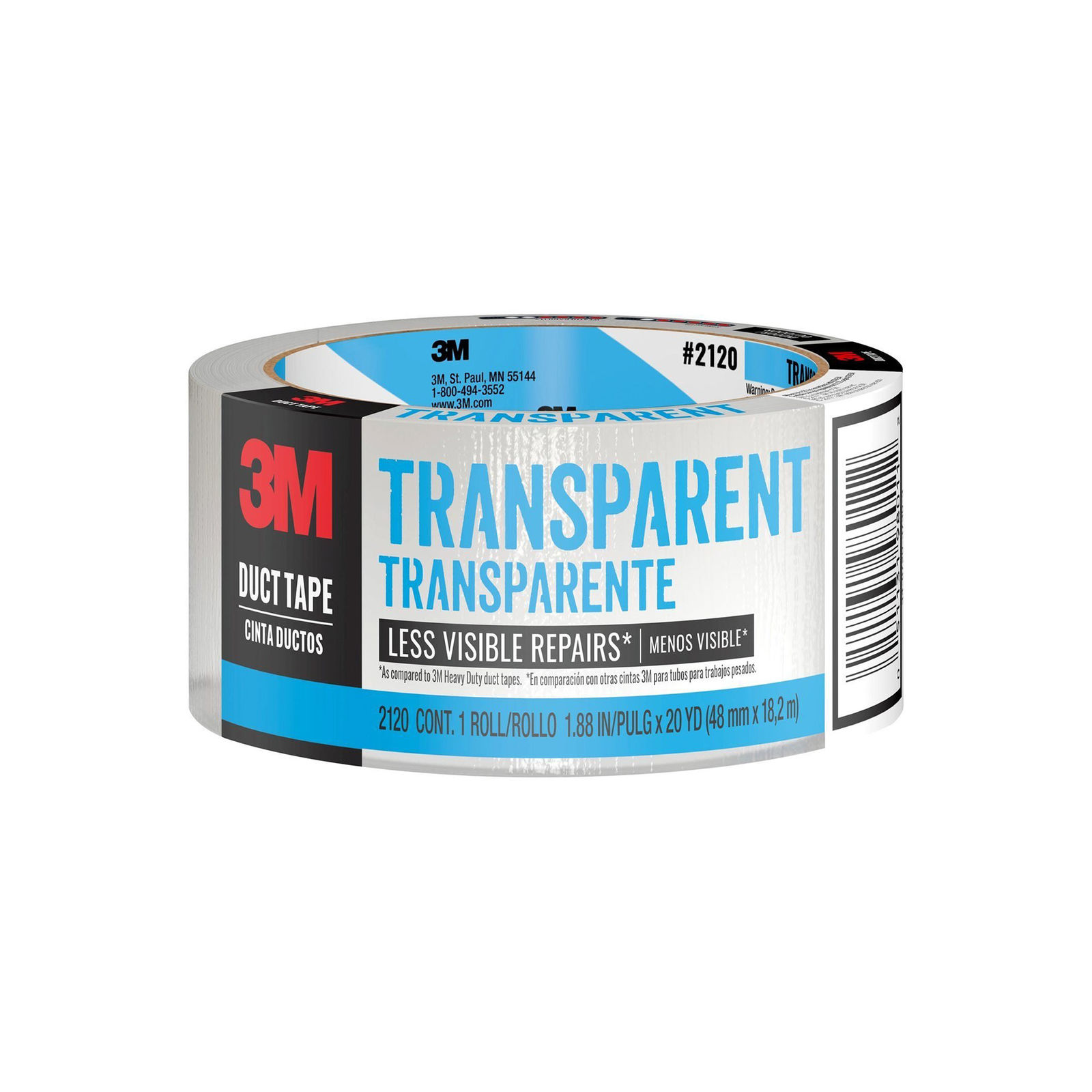 3M Scotch 2120-A Tough Transparent Duct Tape, 1.8-Inch, 20 yds