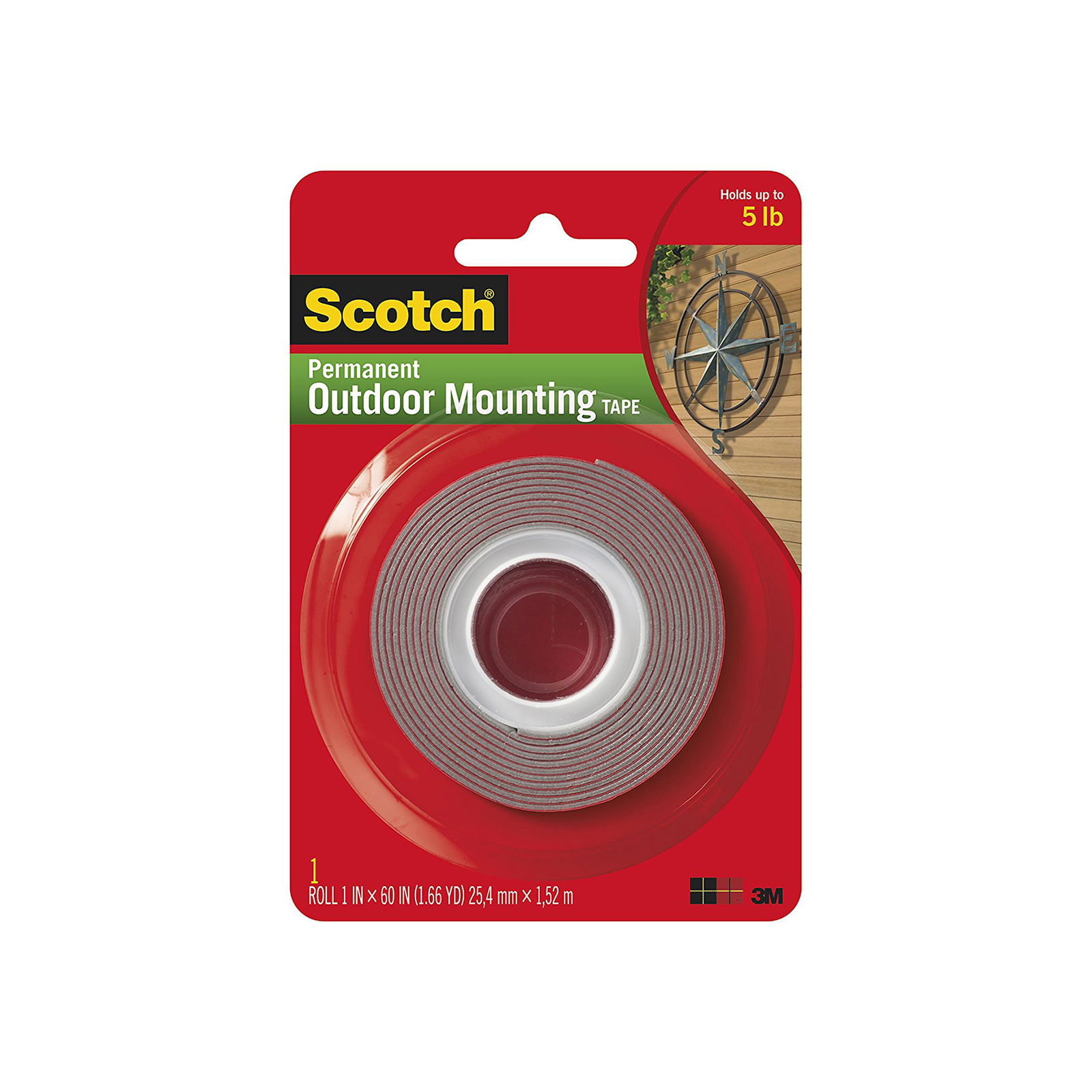 Heavy-Duty Exterior Mounting Tape, Holds 5 lb., 1"x60"
